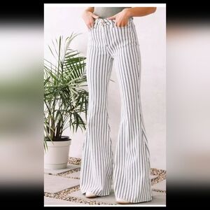 Judy Blue White and Blue Striped Flare Jeans